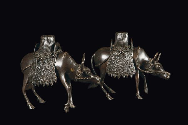 A pair of bronze buffalo censers, China, Qing Dynasty, 18th century