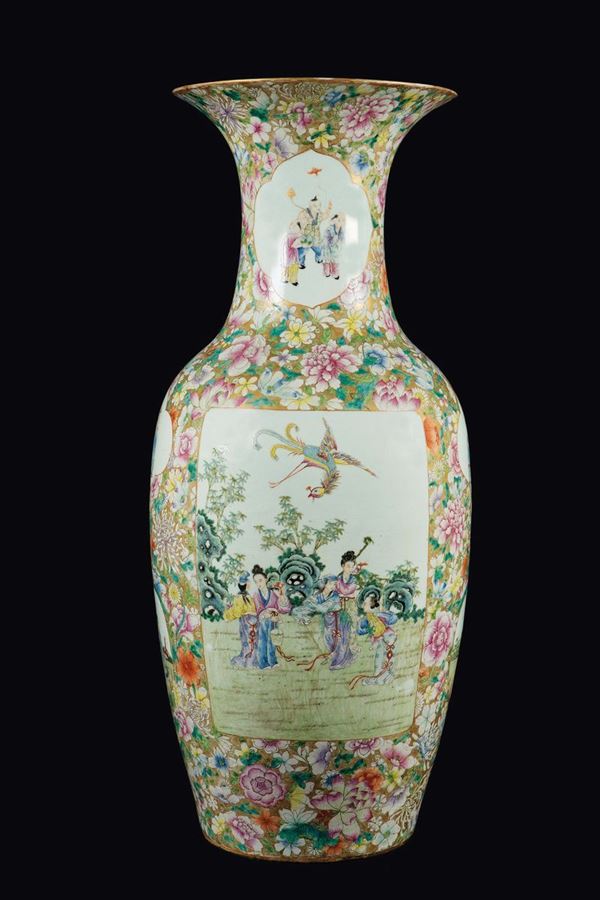 Grande vaso in porcellana Famiglia Rosa con raffigurazione di fanciulli che giocano entro riserve, Cina, Dinastia Qing, epoca Guangxu (1875-1908)