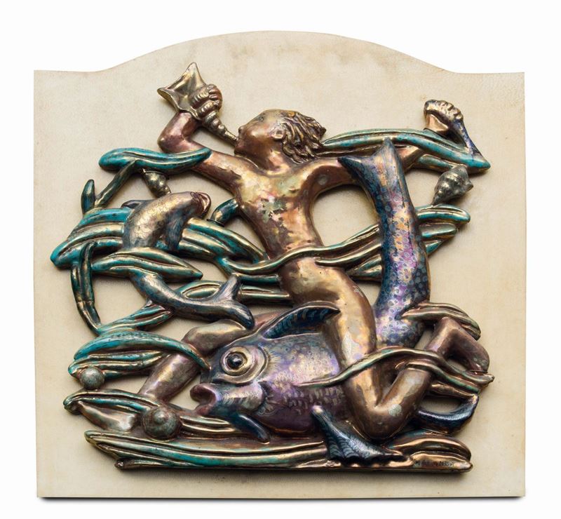 Pietro Melandri (1885-1976), Faenza, 1940 ca Figura di Nettuno con pesce  - Asta Arti Decorative del XX secolo - I - Cambi Casa d'Aste