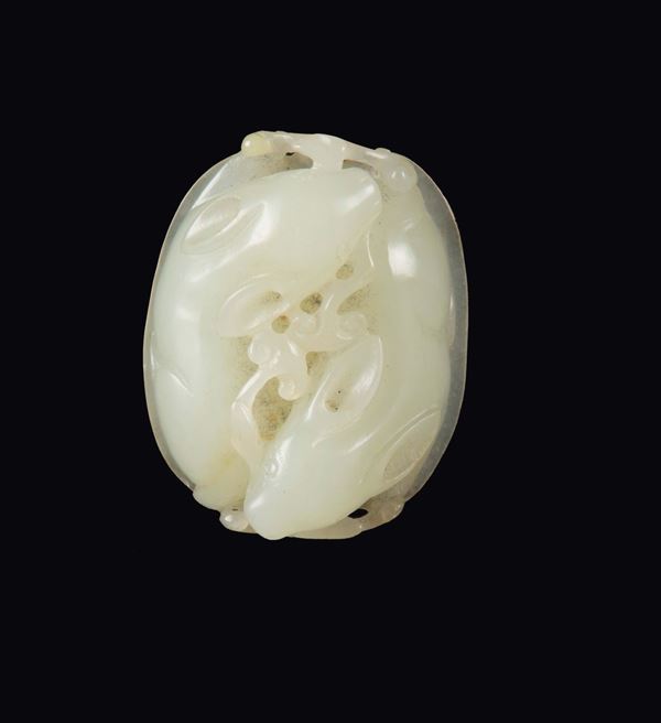 A white jade two fawns with mushrooms in their mouths, China, Qing Dynasty, 19th century