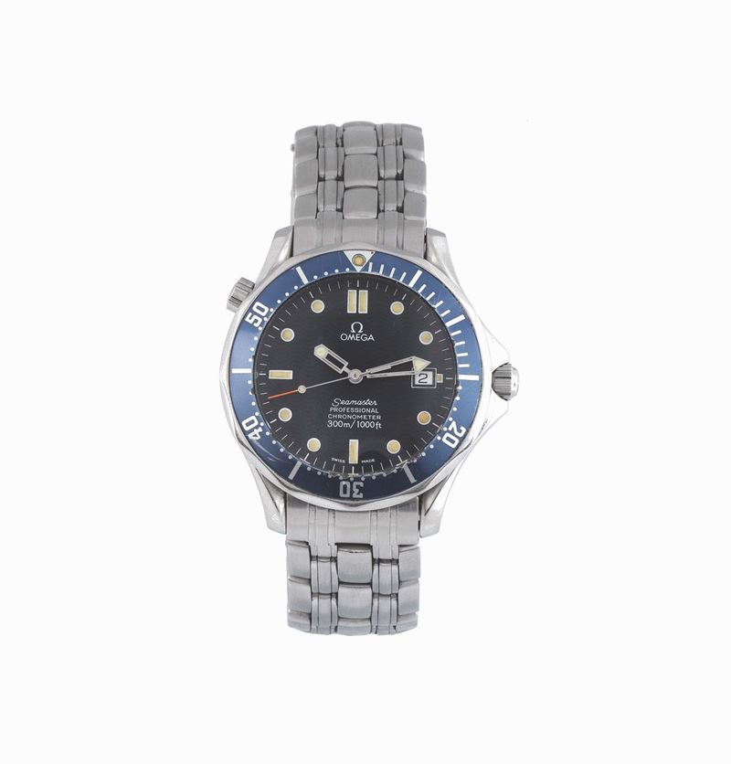 OMEGA, Seamaster, Professional, Chronometer 300m / 1000ft ,Ref. 168-1503 / 196-1503,  center seconds, self-winding, water-resistant, stainless steel diver's wristwatch with graduated blue bezel, date and a stainless steel Omega bracelet with deployant clasp. Made circa 2000's  - Auction Watches and Pocket Watches - Cambi Casa d'Aste