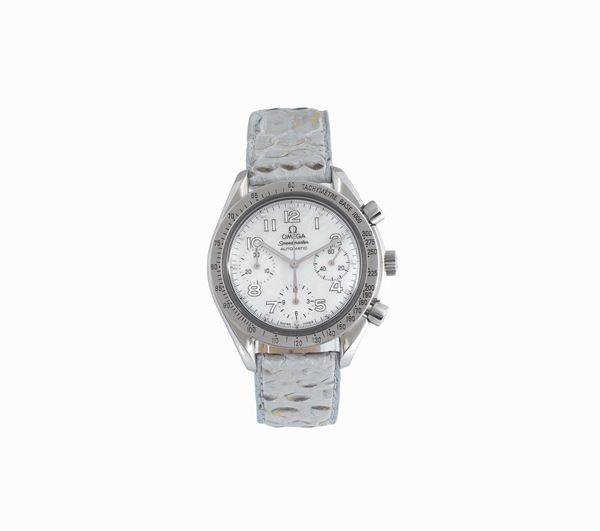 OMEGA, Speedmaster Automatic,  self-winding, water-resistant, stainless steel lady's wristwatch with round button chronograph, registers, tachometer and a stainless steel Omega deployant clasp. Made circa 2000's.