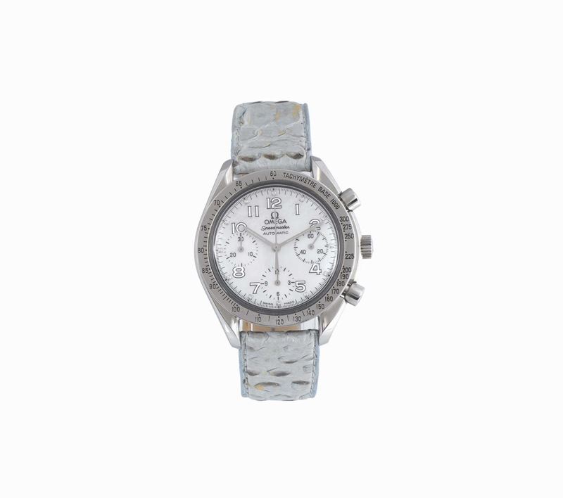 OMEGA, Speedmaster Automatic,  self-winding, water-resistant, stainless steel lady's wristwatch with round button chronograph, registers, tachometer and a stainless steel Omega deployant clasp. Made circa 2000's.  - Auction Watches and Pocket Watches - Cambi Casa d'Aste