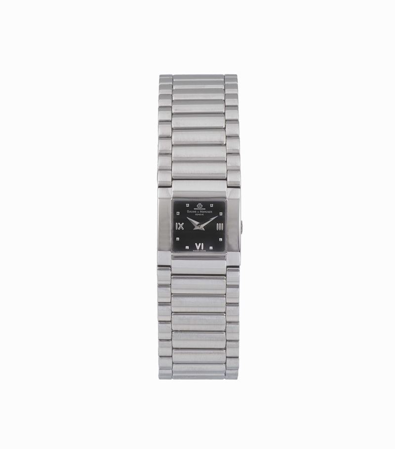 Baume & Mercier, Catwalk,  square, stainless steel lady’s quartz wristwatch with an integrated stainless steel Baume & Mercier bracelet with double deployant clasp. Accompanied by the original box and Guarantee. Made circa 2000's.  - Auction Watches and Pocket Watches - Cambi Casa d'Aste