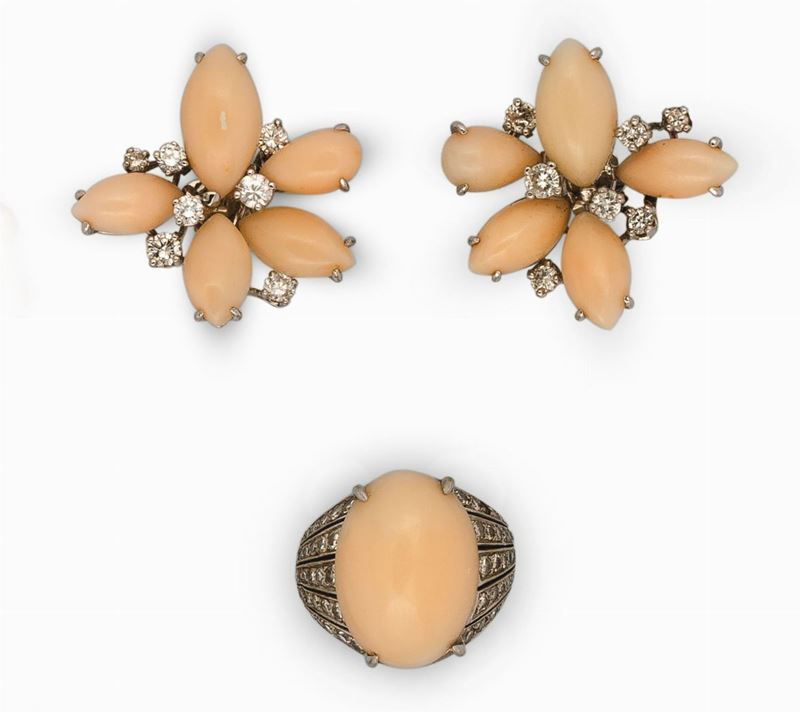 A coral and diamond demi parure  - Auction Jewels - II - Cambi Casa d'Aste