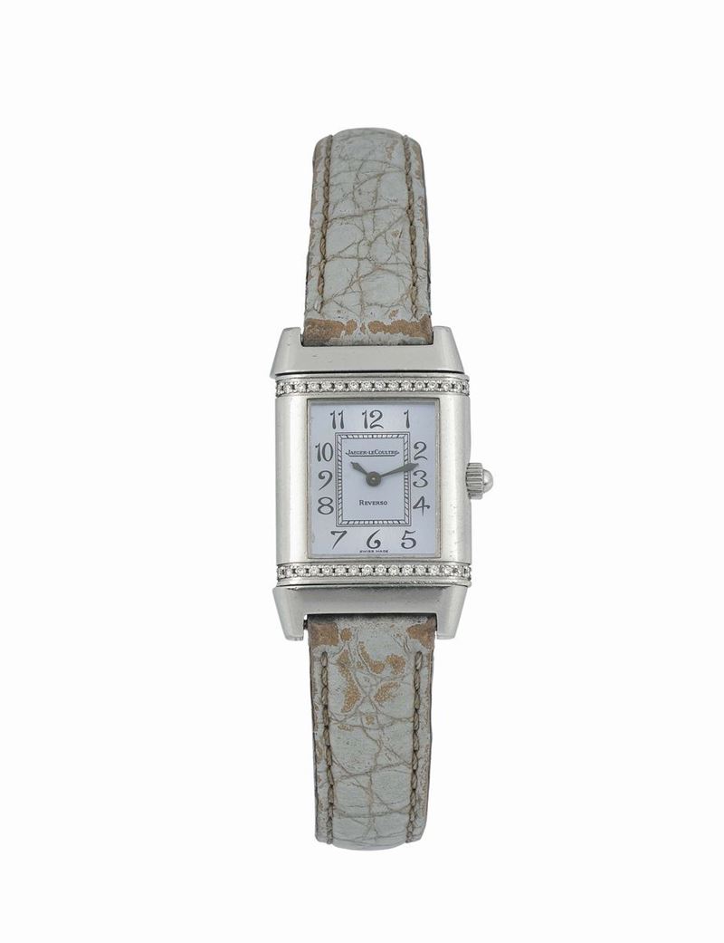 Jaeger LeCoultre, Reverso, orologio da polso, da donna, in acciaio e diamanti, reversibile con chiusura JLC in acciaio. Realizzato circa nel 2000  - Asta Orologi da Polso e da Tasca - Cambi Casa d'Aste