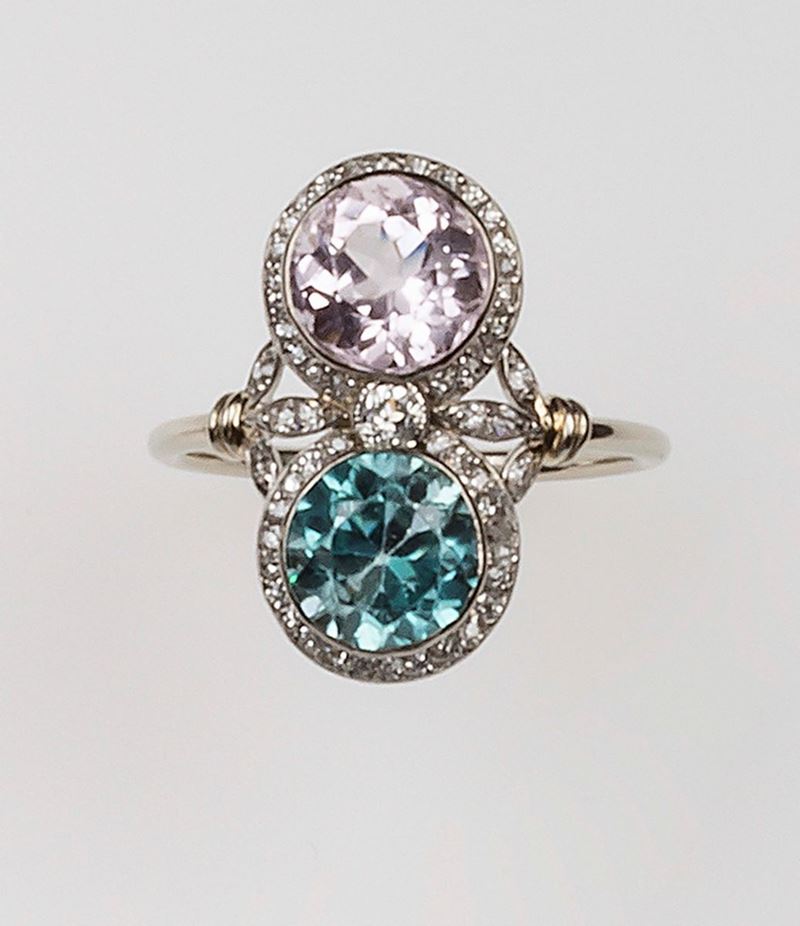Morganite and blue zircon ring  - Auction Fine Jewels - II - Cambi Casa d'Aste