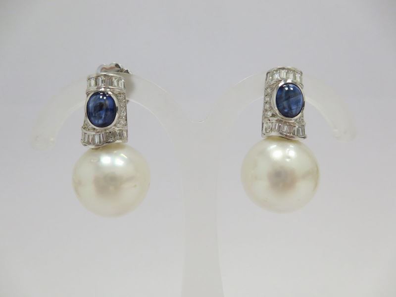A pair of cultured pearl and sapphire earrings  - Auction Jewels - II - Cambi Casa d'Aste