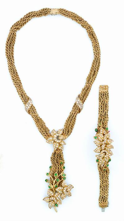 Parure Composta da Collana e Bracciale con Smeraldi e Diamanti