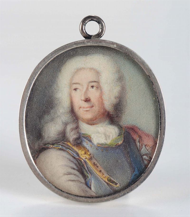 Miniatura raffigurante ufficiale della cavalleria austriaca, metà del XVIII secolo  - Asta Antiquariato - II - Cambi Casa d'Aste
