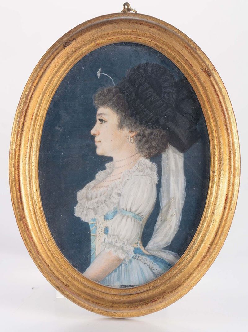 Miniatura raffigurante profilo di dama, XIX secolo  - Auction Fine art - II - Cambi Casa d'Aste
