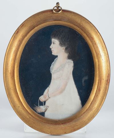 Miniatura Raffigurante Profilo di Bambina, XIX Secolo