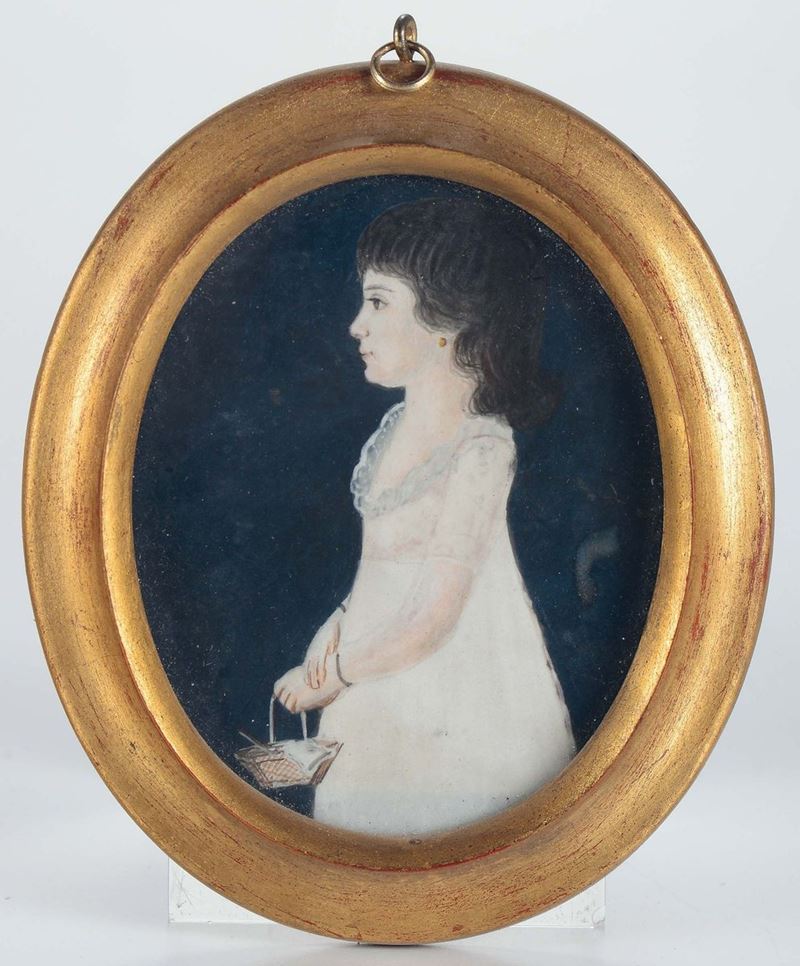 Miniatura raffigurante profilo di bambina, XIX secolo  - Auction Fine art - II - Cambi Casa d'Aste