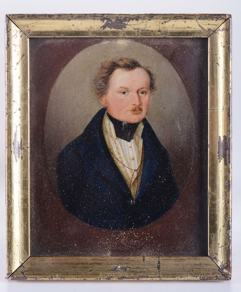 Miniatura raffigurante uomo con camicia a righe, XIX secolo  - Asta Antiquariato - II - Cambi Casa d'Aste