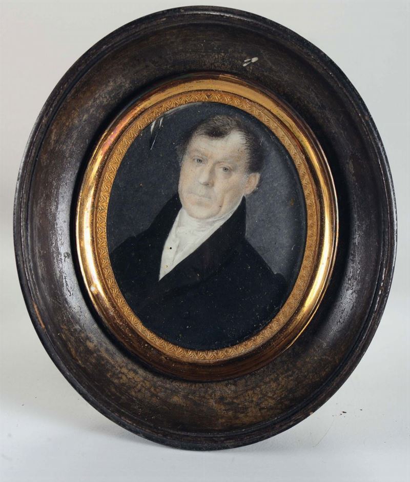 Miniatura raffigurante uomo con camicia bianca, XIX secolo  - Auction Fine art - II - Cambi Casa d'Aste