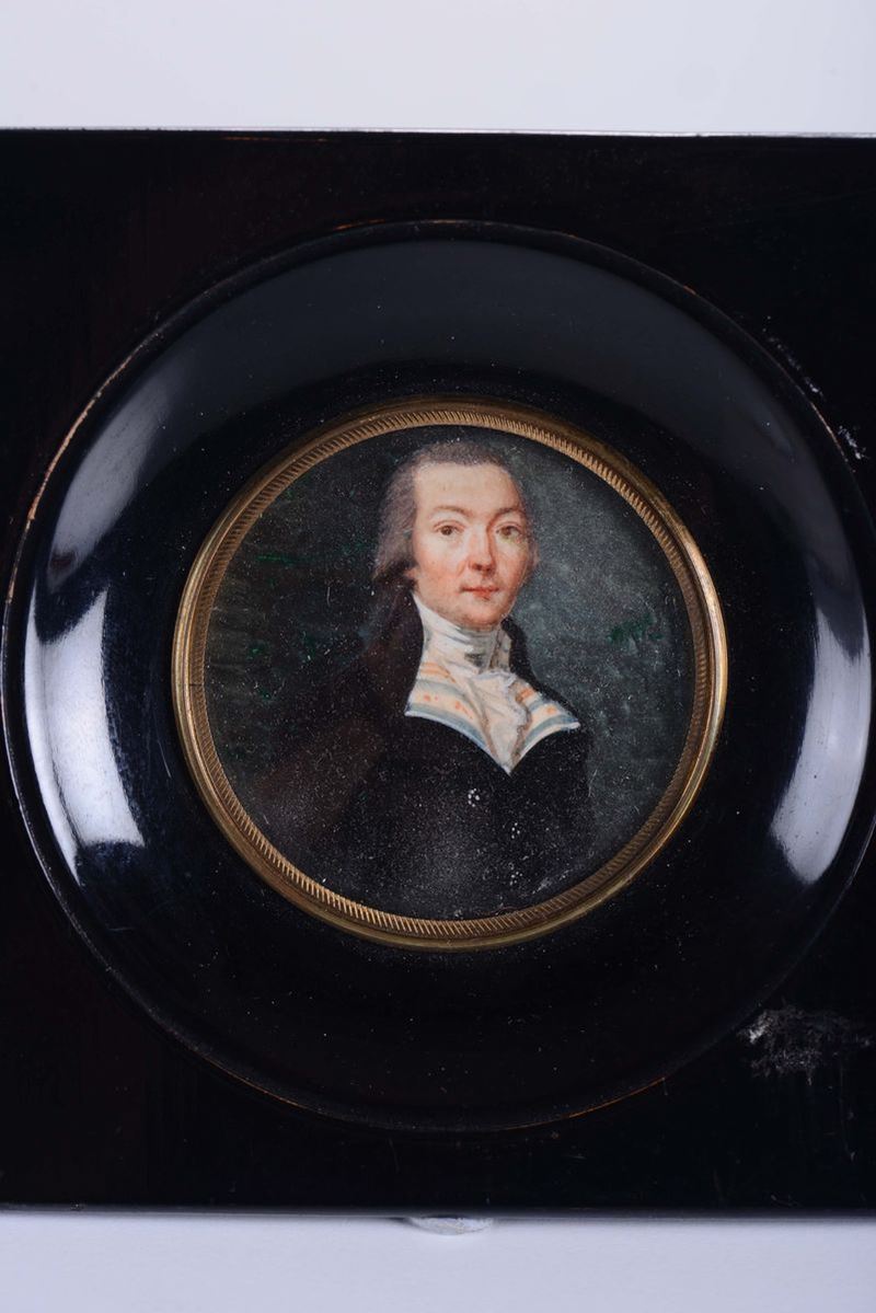 Miniatura raffigurante uomo con gilet a righe, XIX secolo  - Asta Antiquariato - II - Cambi Casa d'Aste