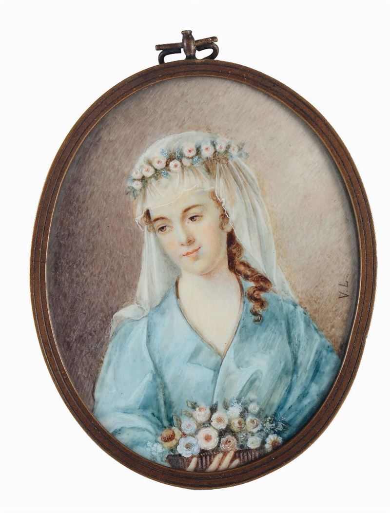 Miniatura raffigurante donna con corona di fiori, XIX secolo  - Auction Fine art - II - Cambi Casa d'Aste