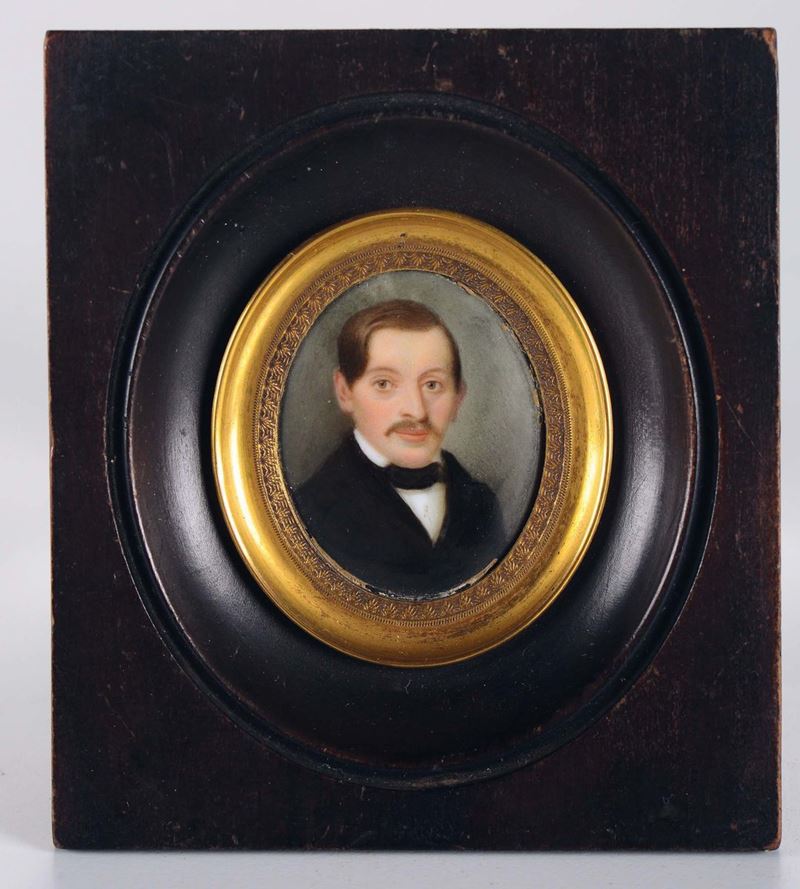 Miniatura raffigurante ritratto di uomo con baffi, metà XIX secolo  - Auction Fine art - II - Cambi Casa d'Aste