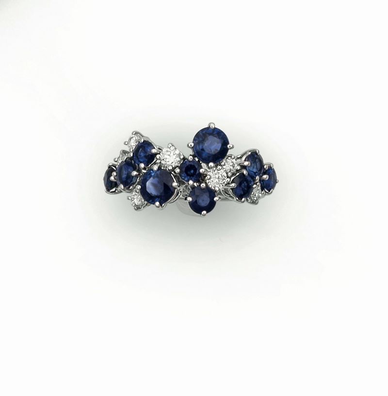 Sapphire and diamond ring mounted in white gold, Brarda  - Auction Fine Jewels - Cambi Casa d'Aste