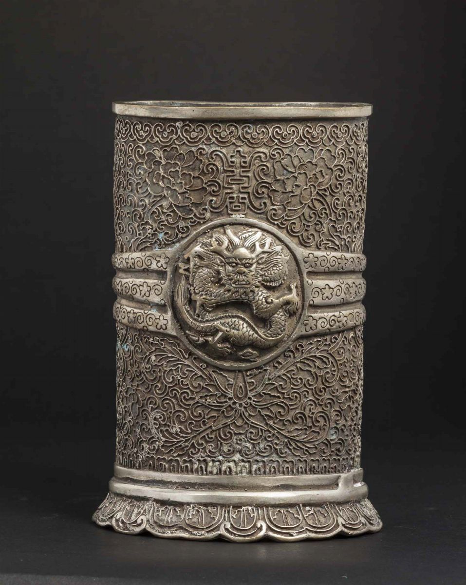 Portapennelli in Argento, Cina, Dinastia Qing, XIX Secolo