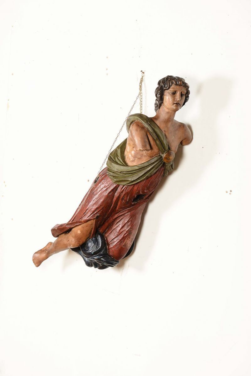 Polena in legno intagliato e dipinto in policromia raffigurante personaggio maschile  - Auction Maritime Art and Scientific Instruments - Cambi Casa d'Aste