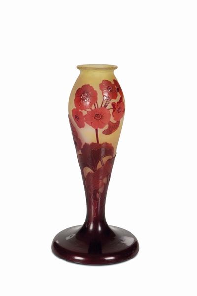 Émile Gallé, Base di lampada in vetro a cammeo con decoro floreale, Nancy, 1900 ca