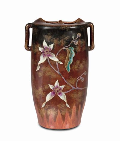 Émile Gallé, Vaso ovale schiacciato in terraglia dipinta (Nancy, 1900 ca.)