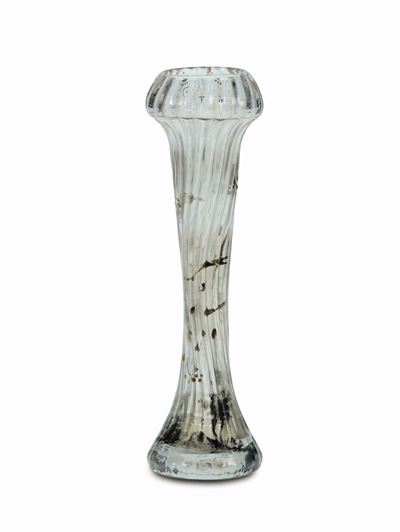 Émile Gallé, Vaso in vetro incolore con cammeo policromo e decoro a smalti (Nancy, 1900 ca)