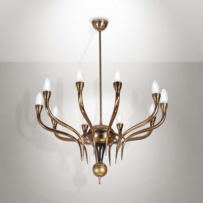 Lampada a Sospensione in Ottone con Dettagli in Metallo.
