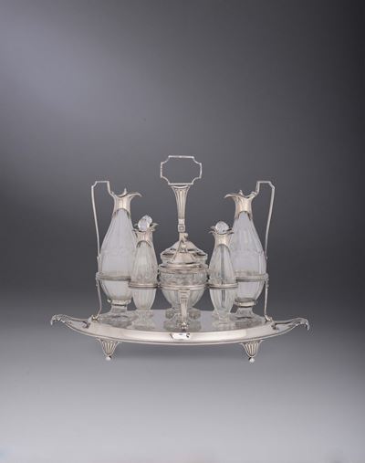 Importante Cruet in Argento e Vetro Molato, Argentiere Paul Storr, Londra 1799