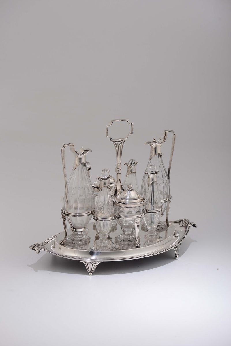 Importante Cruet in Argento e Vetro Molato, Argentiere Paul Storr, Londra 1799