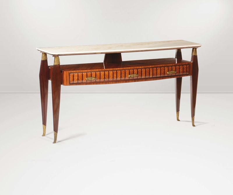 Consolle in legno con piano in onice e dettagli in ottone.  - Auction Design - Cambi Casa d'Aste