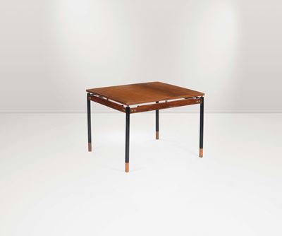 Tavolo in Legno con Dettagli in Ottone. Prod. Italia, 1950 Ca.