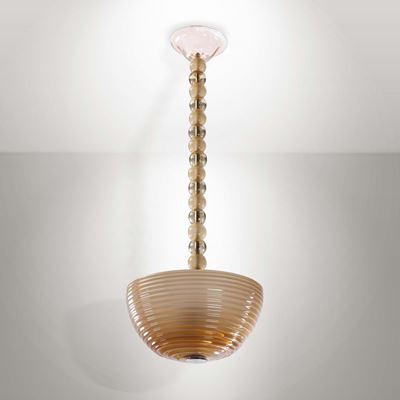 Lampada a Sospensione in Vetro di Murano con Struttura in Metallo.