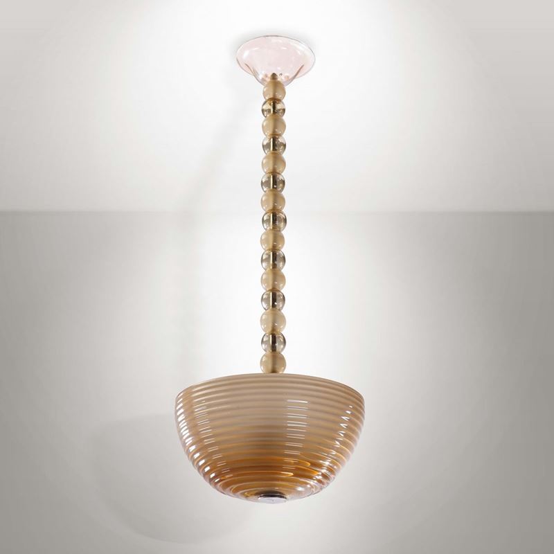 Lampada a sospensione in vetro di Murano con struttura in metallo.  - Auction Design - Cambi Casa d'Aste