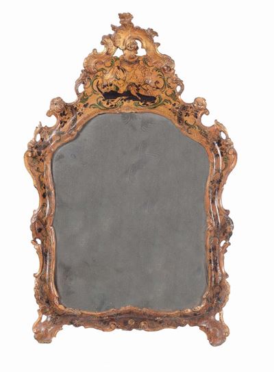 Specchiera da Tavolo Veneziana di Gusto Luigi XV Laccata, XIX Secolo