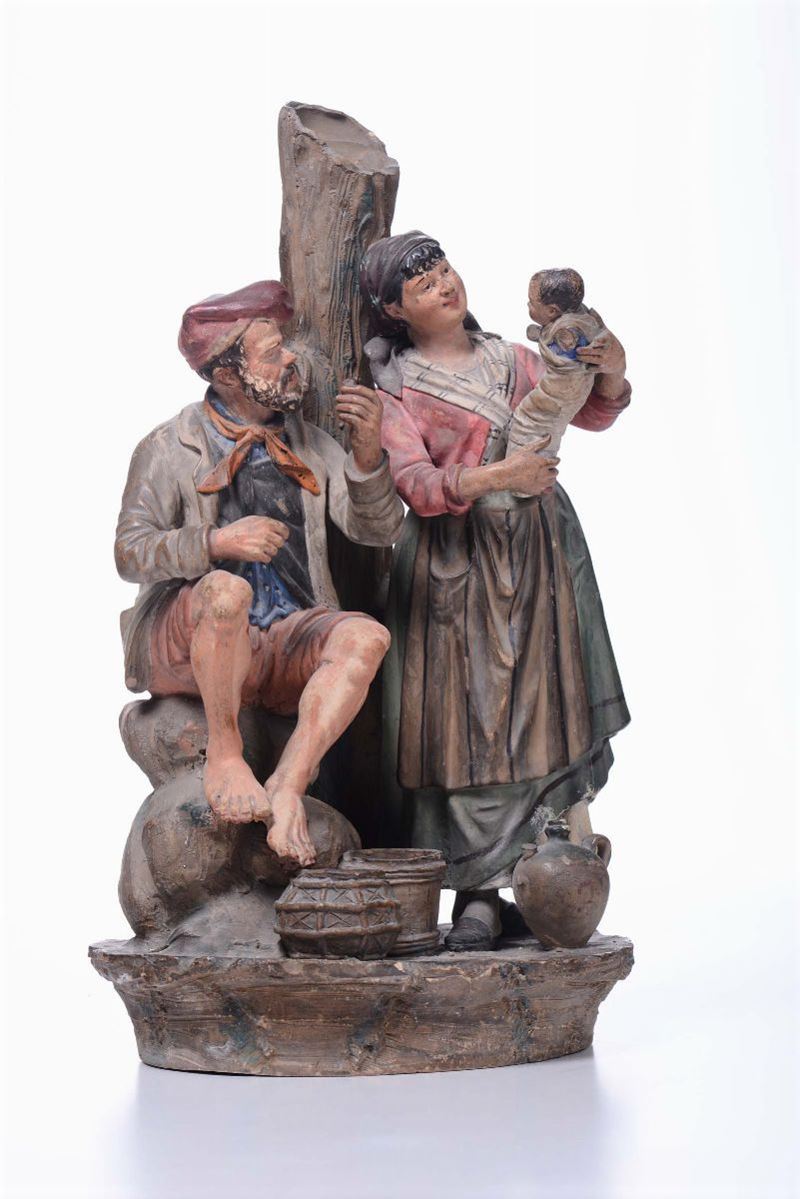 Gruppo in terracotta raffigurante maternità, Napoli XIX secolo  - Asta Asta a Tempo Antiquariato - Cambi Casa d'Aste