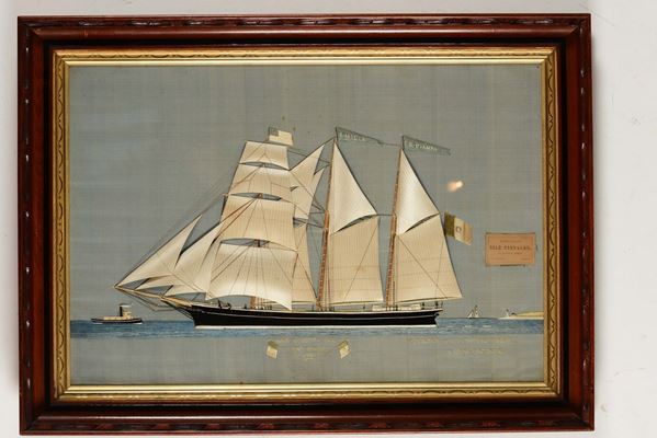 Ritratto della nave goletta Emilia in stoffa, XIX secolo