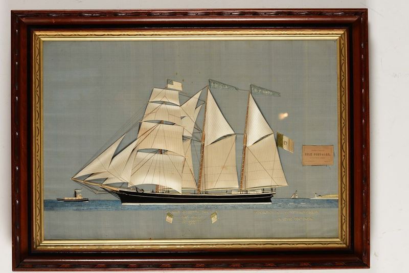 Ritratto della nave goletta Emilia in stoffa, XIX secolo  - Asta Arte Marinara e Strumenti Scientifici - Cambi Casa d'Aste