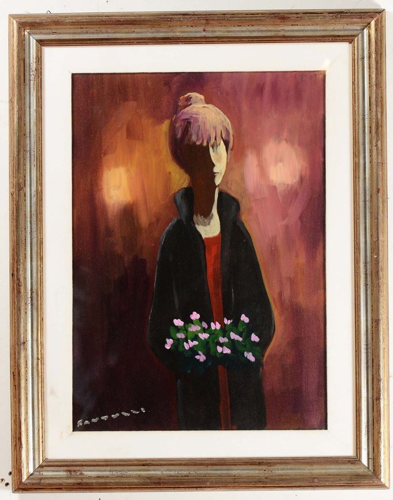 Eliano Fantuzzi (1909-1987) Signora con mazzo di fiori  - Asta Antiquariato - Cambi Casa d'Aste