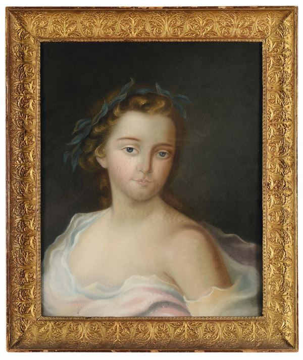 Pittore del XIX secolo Ritratto femminile in abiti settecenteschi
