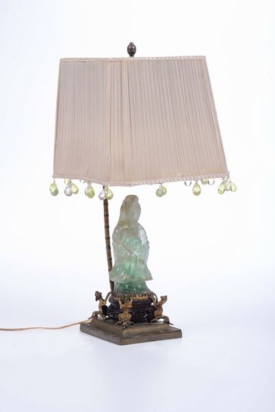 Lampada da Tavolo con Guanyin in Giadeite, Cina, XX Secolo