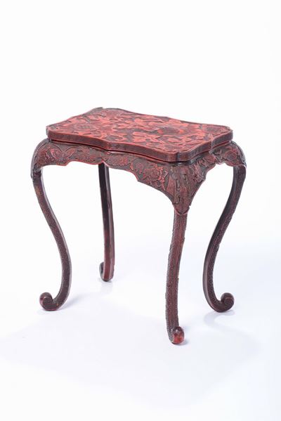 Tavolino in Legno Laccato con Decoro di Foglie, Cina, Inizio XX Secolo