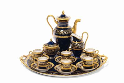 Servizio da Caffè in Porcellana Blu e Oro, Richard Ginori