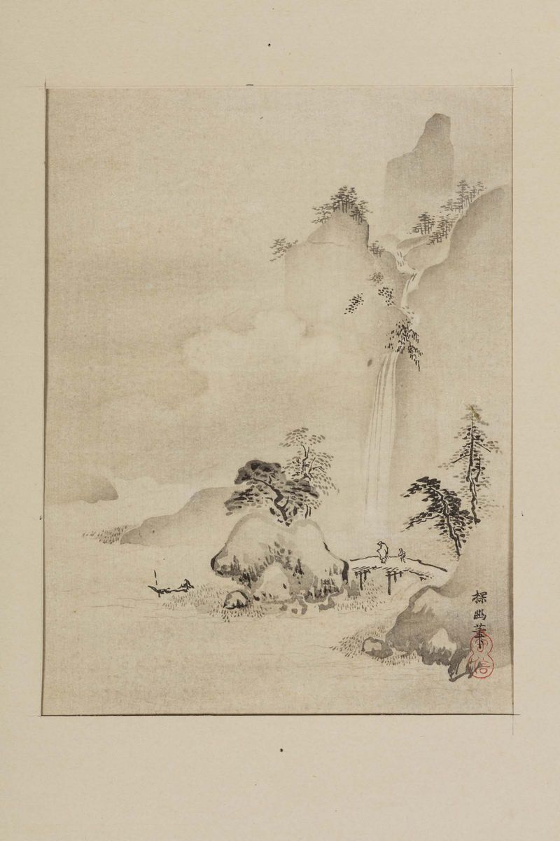 Otto Dipinti su Carta Raffiguranti Paesaggi con Iscrizioni, Cina, Inizio XX Secolo