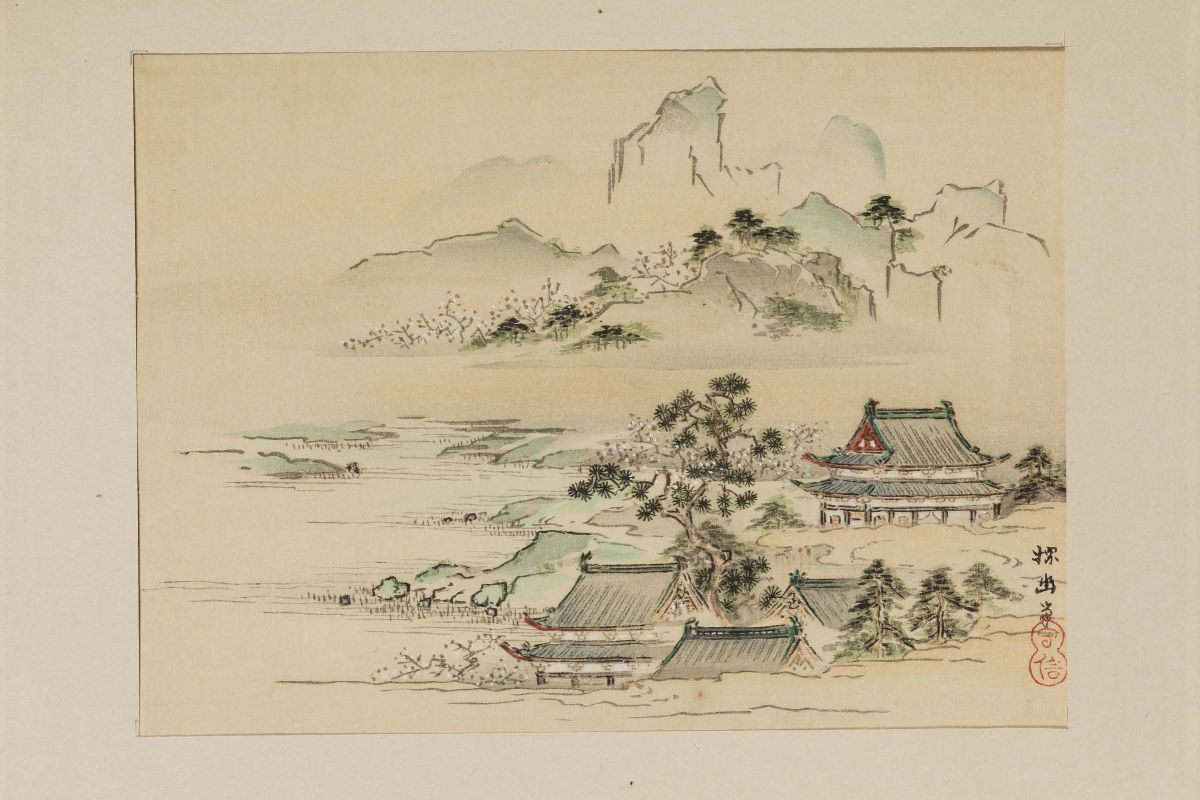 Otto Dipinti su Carta Raffiguranti Paesaggi con Iscrizioni, Cina, Inizio XX Secolo