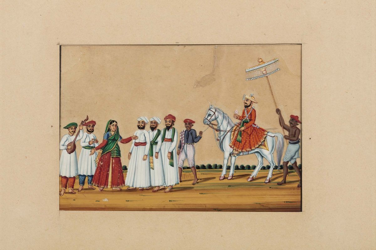 Due Dipinti su Carta Raffiguranti Personaggi ed Iscrizioni, Persia, XIX Secolo