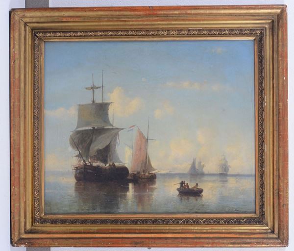 Josef Carl Berthold Püttner (1821-1881) Marina con imbarcazioni, 1859