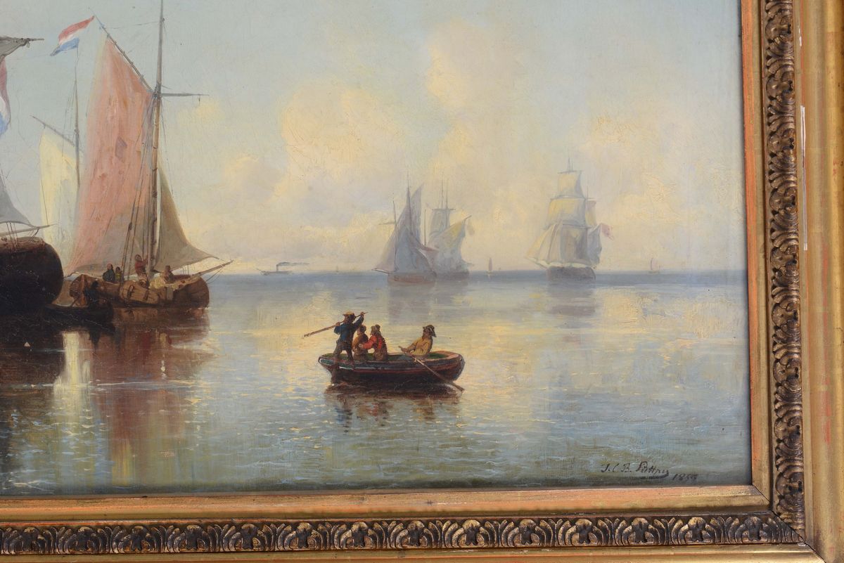 Josef Carl Berthold Püttner (1821-1881)marina con Imbarcazioni, 1859