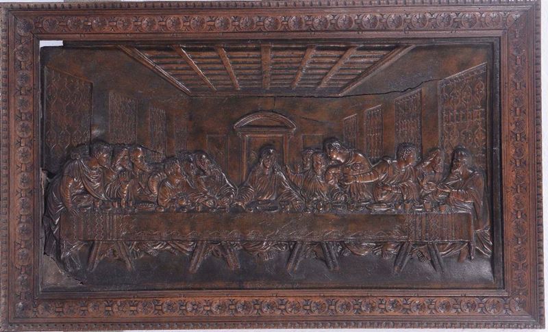 Altorilievo in legno scolpito raffigurante Ultima cena, arte del XIX secolo  - Asta Antiquariato II - Asta a Tempo - Cambi Casa d'Aste